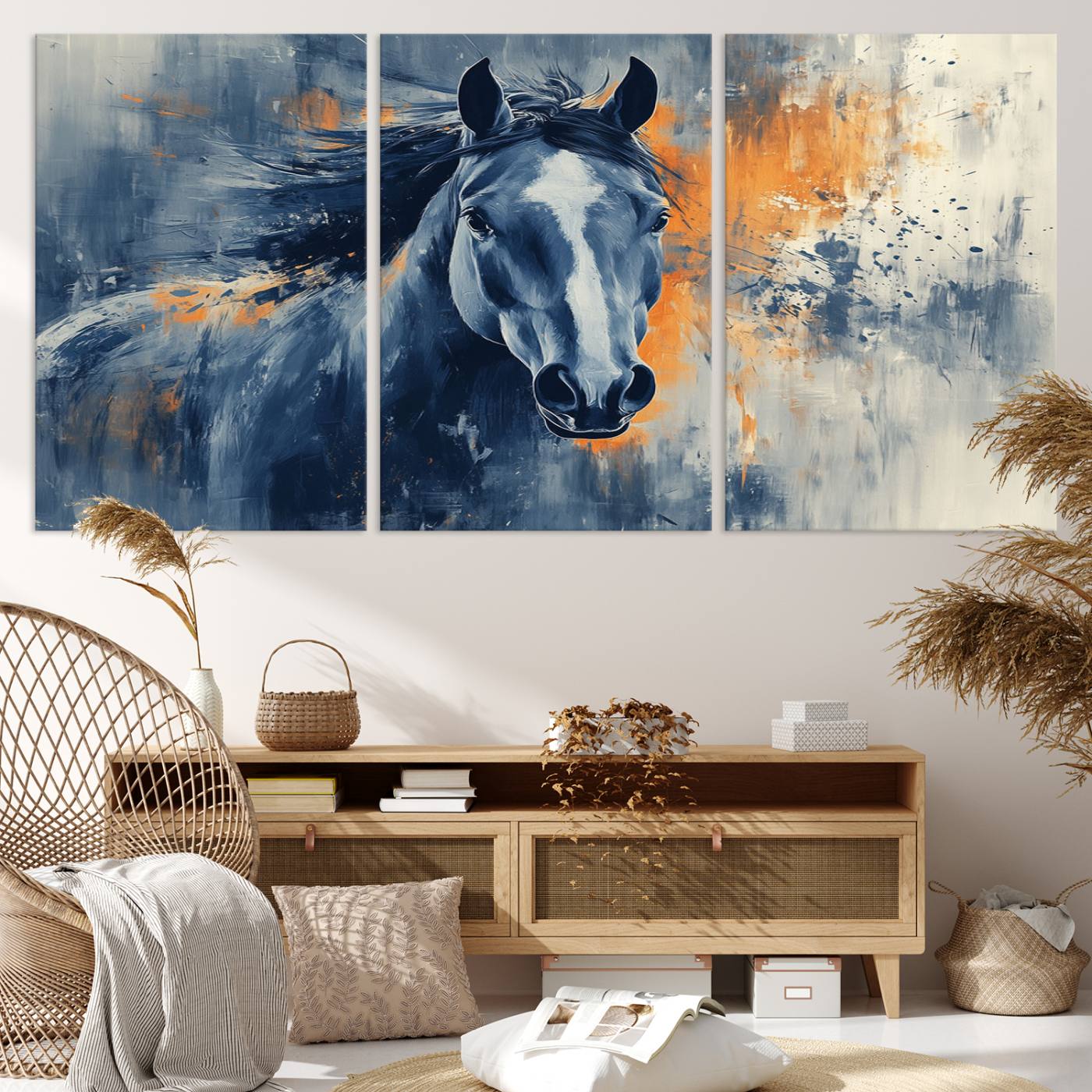 52676-MGV-CV-36X24-Abstract Blue Horse Wall Art Print Canvas | Horse Wall Art Print | Western Decor for Farmhouse | Rustic Cabin Art