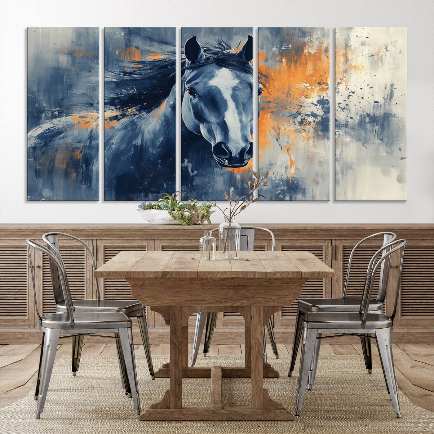 52676-MGV-CV-36X24-Abstract Blue Horse Wall Art Print Canvas | Horse Wall Art Print | Western Decor for Farmhouse | Rustic Cabin Art