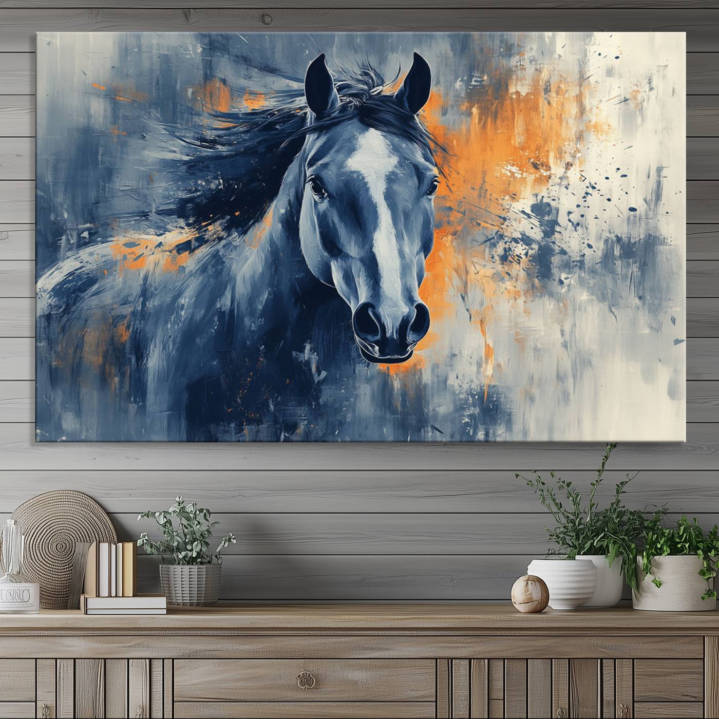 52676-MGV-CV-36X24-Abstract Blue Horse Wall Art Print Canvas | Horse Wall Art Print | Western Decor for Farmhouse | Rustic Cabin Art