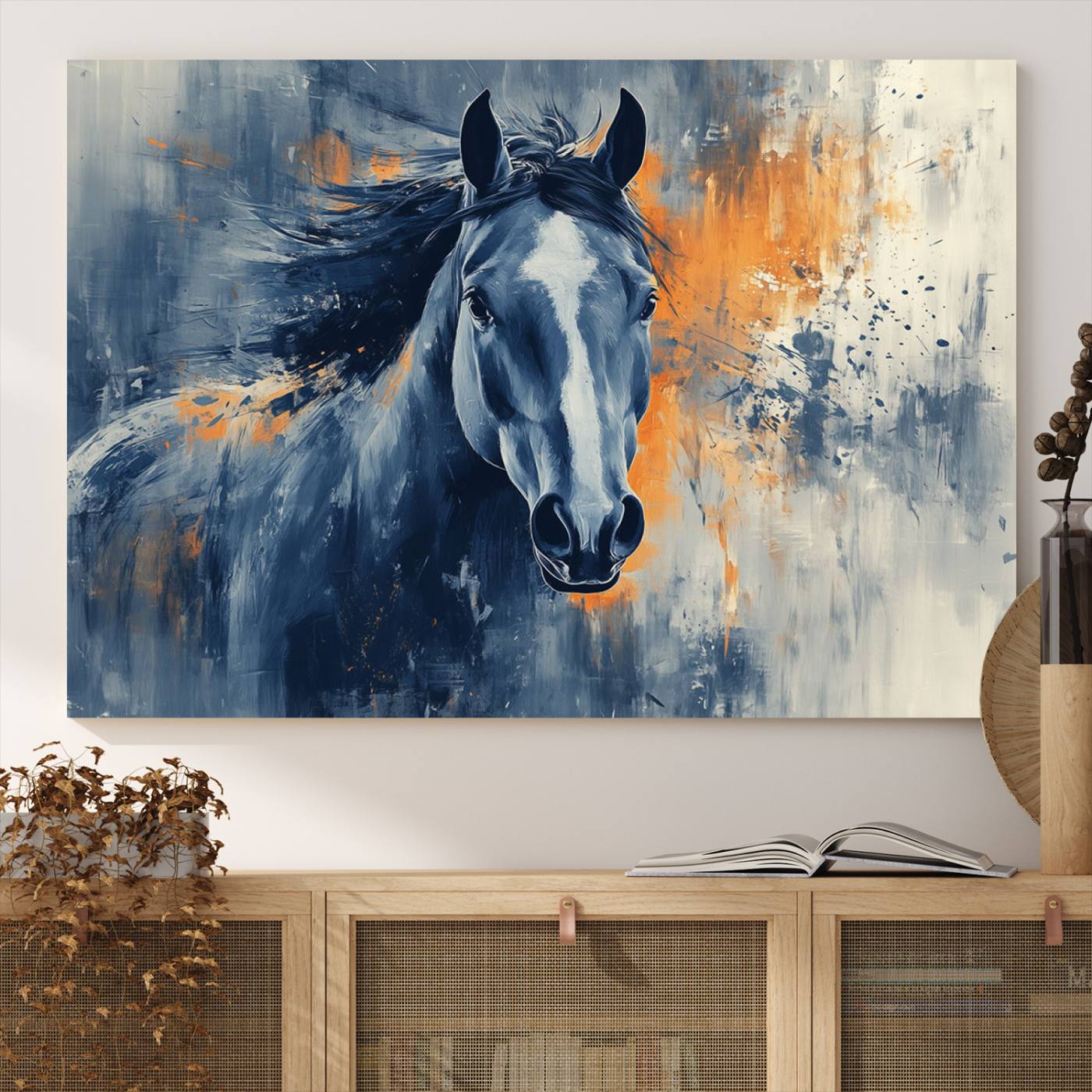 52676-MGV-CV-36X24-Abstract Blue Horse Wall Art Print Canvas | Horse Wall Art Print | Western Decor for Farmhouse | Rustic Cabin Art