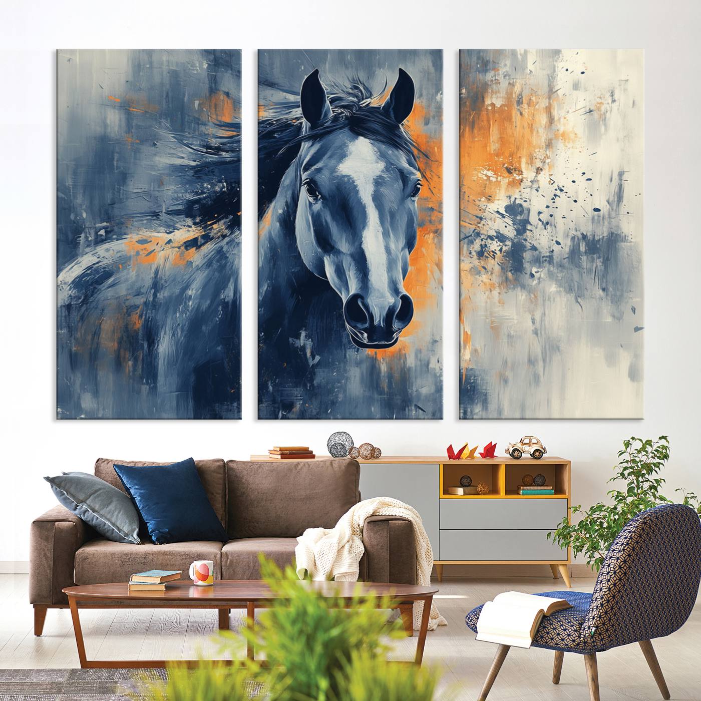 52676-MGV-CV-36X24-Abstract Blue Horse Wall Art Print Canvas | Horse Wall Art Print | Western Decor for Farmhouse | Rustic Cabin Art