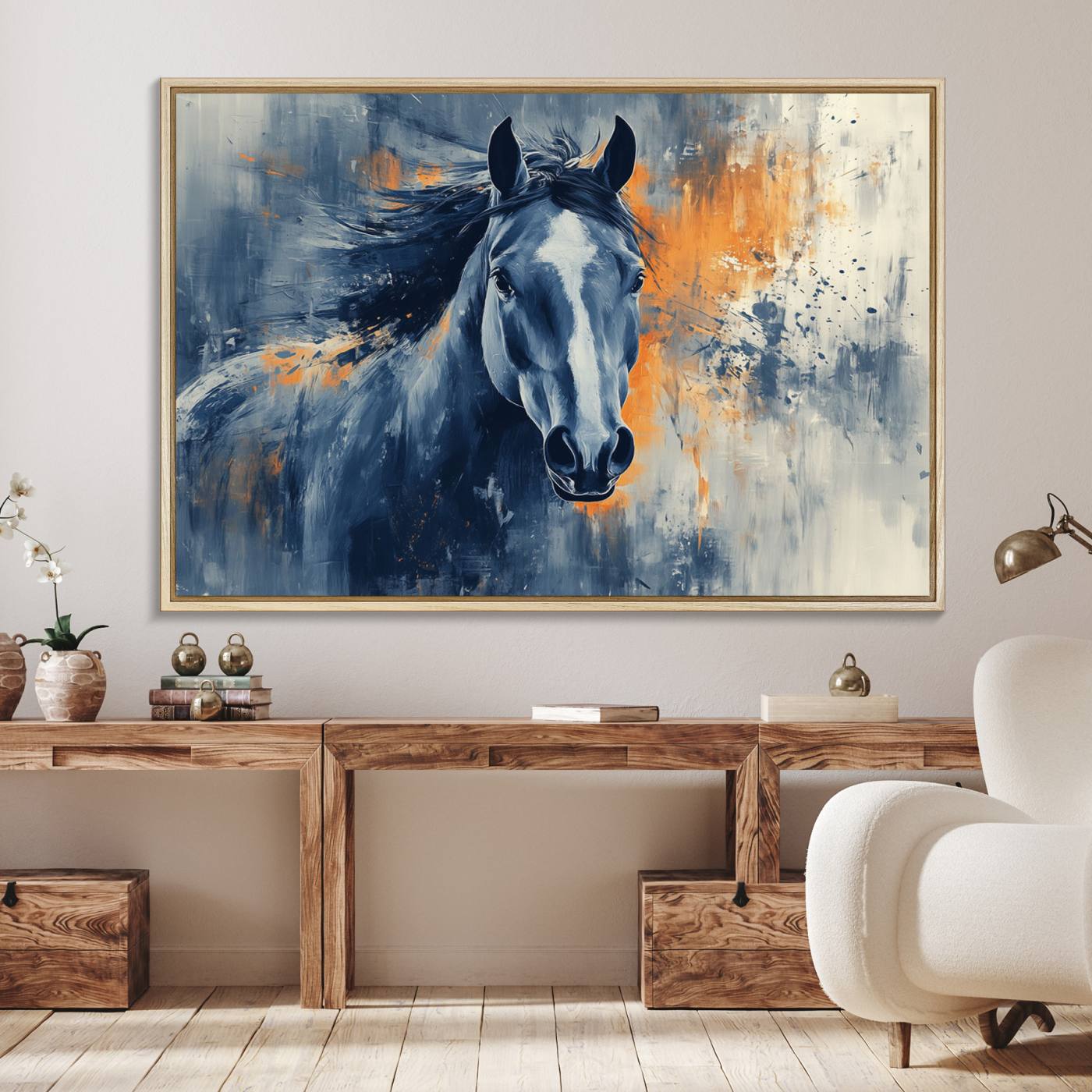 52676-MGV-FC-36X24_Natural-Abstract Blue Horse Wall Art Print Canvas | Horse Wall Art Print | Western Decor for Farmhouse | Rustic Cabin Art