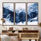 81700-MGV-FC-48X32-3P_Walnut-Abstract Blue Mountain Canvas Wall Art – Modern Triptych Landscape Print – Contemporary Nature Decor for Living Room or Office – Ready to