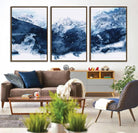 81700-MGV-FC-60X30-3P_Walnut-Abstract Blue Mountain Canvas Wall Art – Modern Triptych Landscape Print – Contemporary Nature Decor for Living Room or Office – Ready to