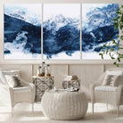 Abstract Blue Mountain Canvas Wall Art – Modern Triptych Landscape Print – Contemporary Nature Decor for Living Room or Office – Ready to