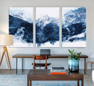 Abstract Blue Mountain Canvas Wall Art – Modern Triptych Landscape Print – Contemporary Nature Decor for Living Room or Office – Ready to