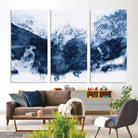 Abstract Blue Mountain Canvas Wall Art – Modern Triptych Landscape Print – Contemporary Nature Decor for Living Room or Office – Ready to
