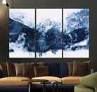Abstract Blue Mountain Canvas Wall Art – Modern Triptych Landscape Print – Contemporary Nature Decor for Living Room or Office – Ready to