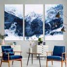 EDIT-81700-Abstract Blue Mountain Canvas Wall Art – Modern Triptych Landscape Print – Contemporary Nature Decor for Living Room or Office – Ready to