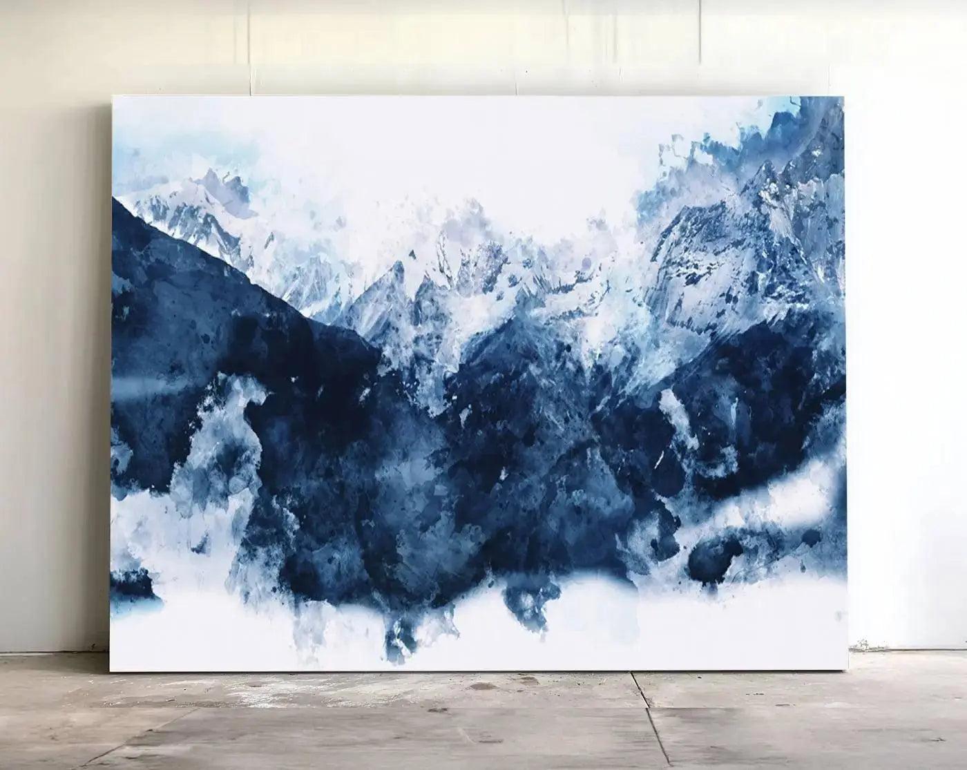 Abstract Blue Mountain Canvas Wall Art – Modern Triptych Landscape Print – Contemporary Nature Decor for Living Room or Office – Ready to