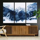 Abstract Blue Mountain Canvas Wall Art – Modern Triptych Landscape Print – Contemporary Nature Decor for Living Room or Office – Ready to
