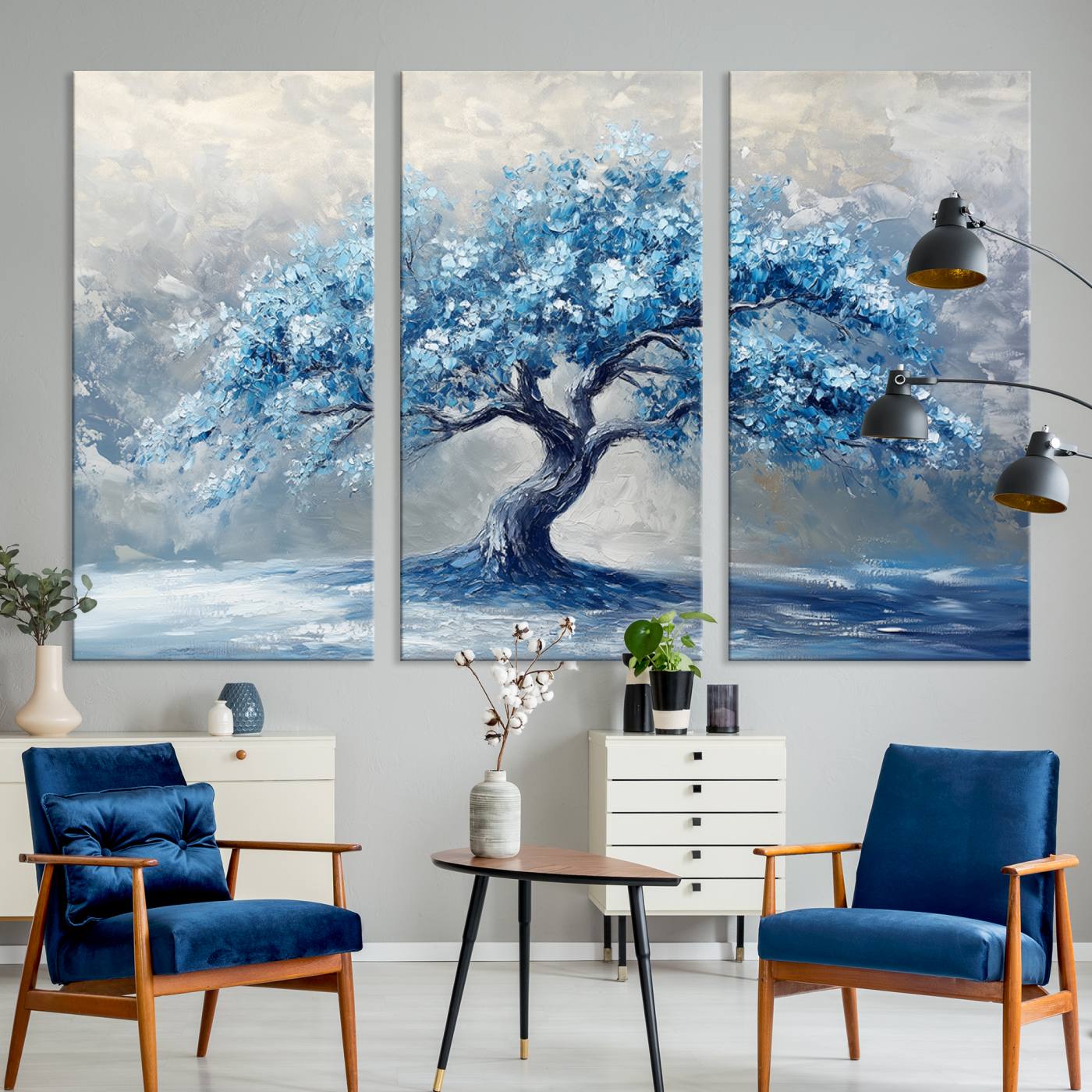 56105-MGV-CV-36X24-Abstract Blue Tree Art Canvas Print, Majestic Tree Wall Art Print for Farmhouse Decor