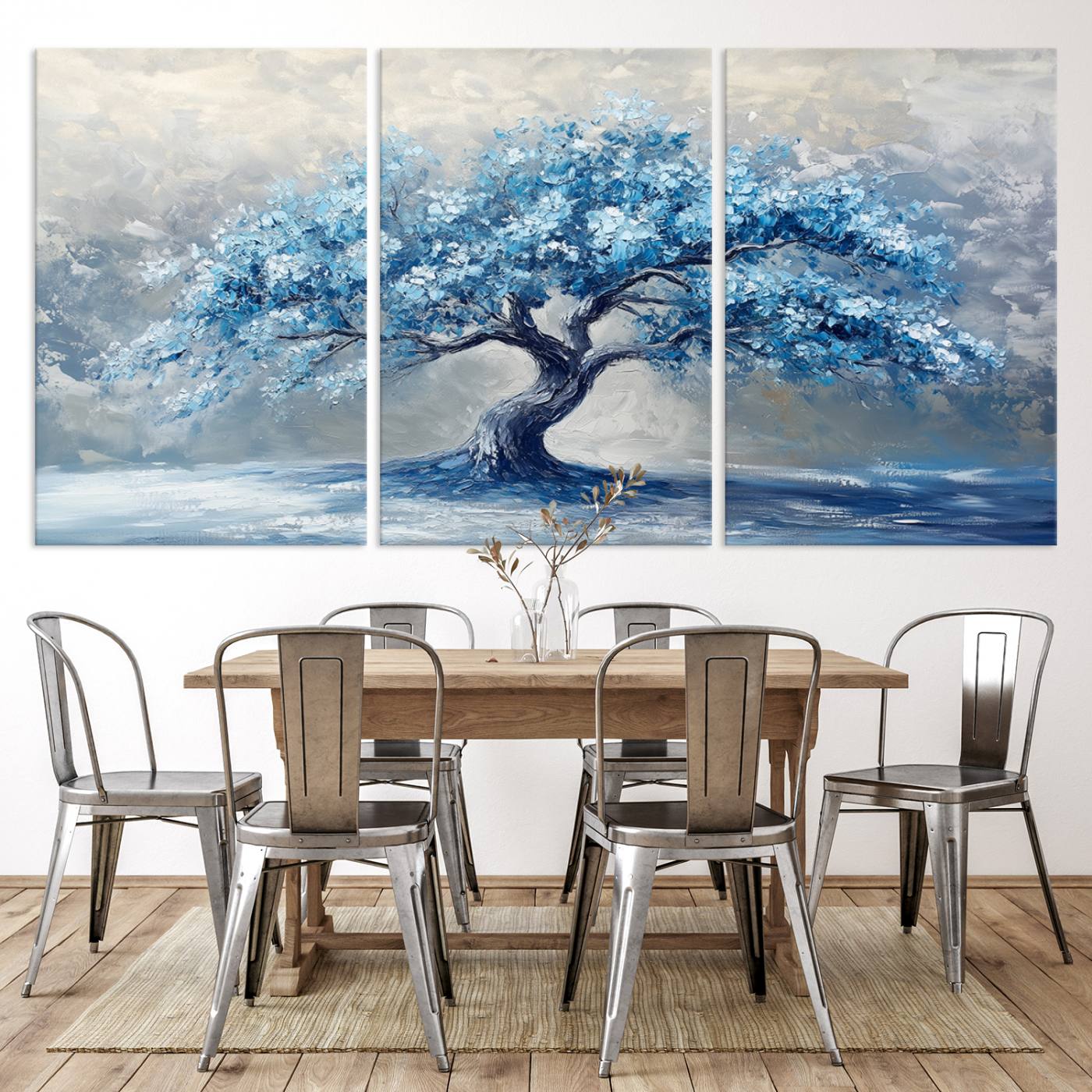 56105-MGV-CV-36X24-Abstract Blue Tree Art Canvas Print, Majestic Tree Wall Art Print for Farmhouse Decor