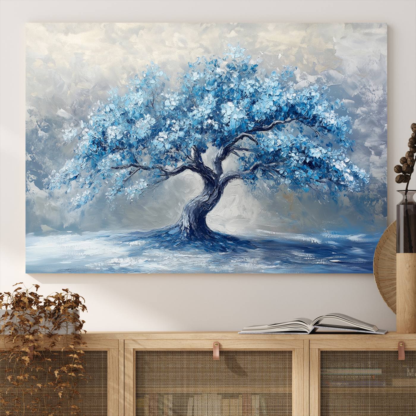 56105-MGV-CV-36X24-Abstract Blue Tree Art Canvas Print, Majestic Tree Wall Art Print for Farmhouse Decor