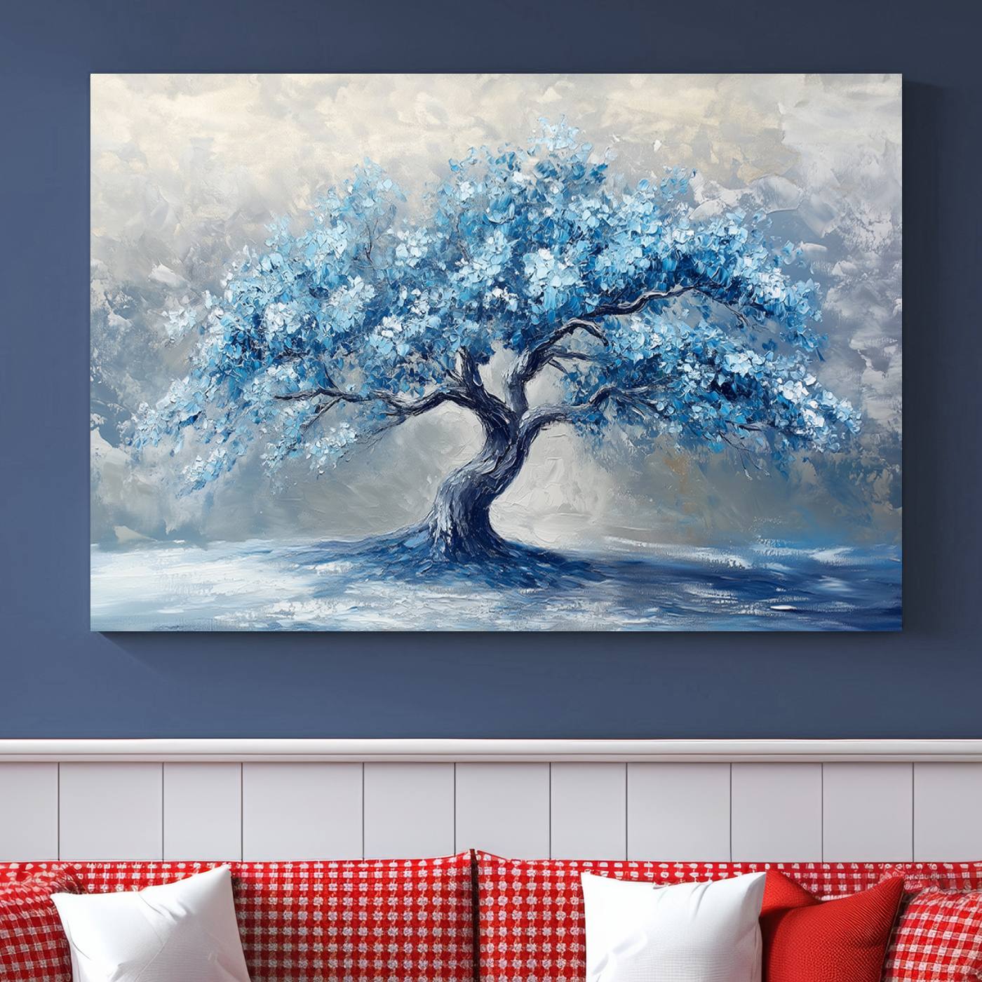 56105-MGV-CV-36X24-Abstract Blue Tree Art Canvas Print, Majestic Tree Wall Art Print for Farmhouse Decor