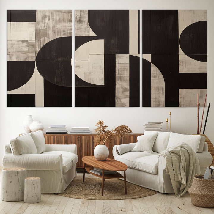 Abstract Brown Wabi Sabi Art Canvas Print Set, Minimalist Wall Art, Mid Century Art Print