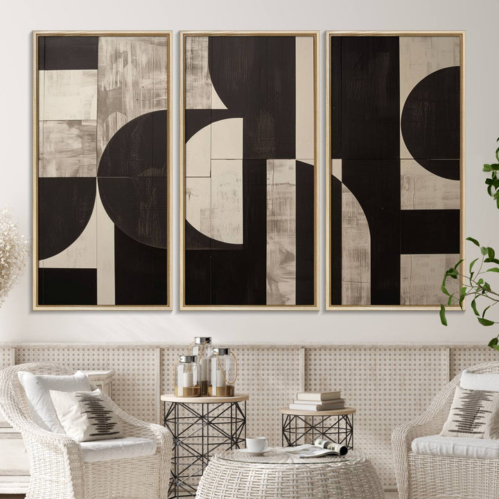 63644-MGV-CV-36X24-Abstract Brown Wabi Sabi Art Canvas Print Set, Minimalist Wall Art, Mid Century Art Print