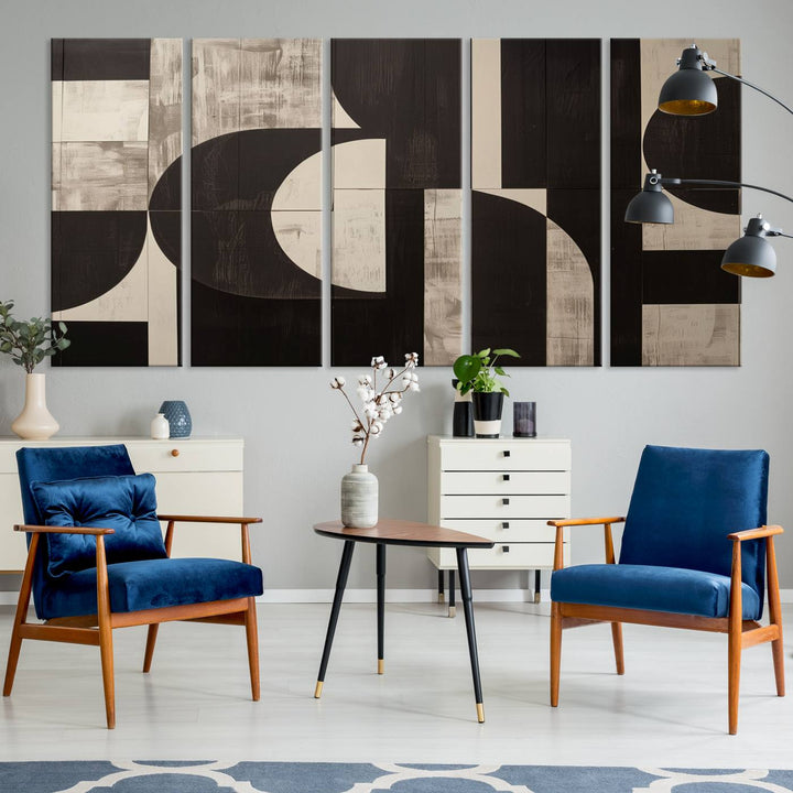 63644-MGV-CV-60X31-5P-Abstract Brown Wabi Sabi Art Canvas Print Set, Minimalist Wall Art, Mid Century Art Print