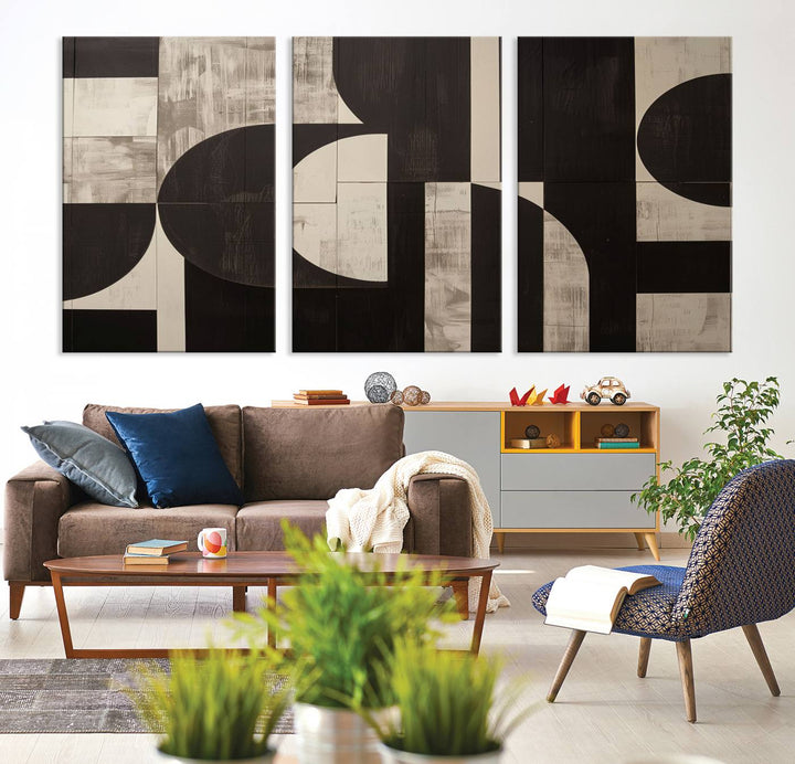 Abstract Brown Wabi Sabi Art Canvas Print Set, Minimalist Wall Art, Mid Century Art Print