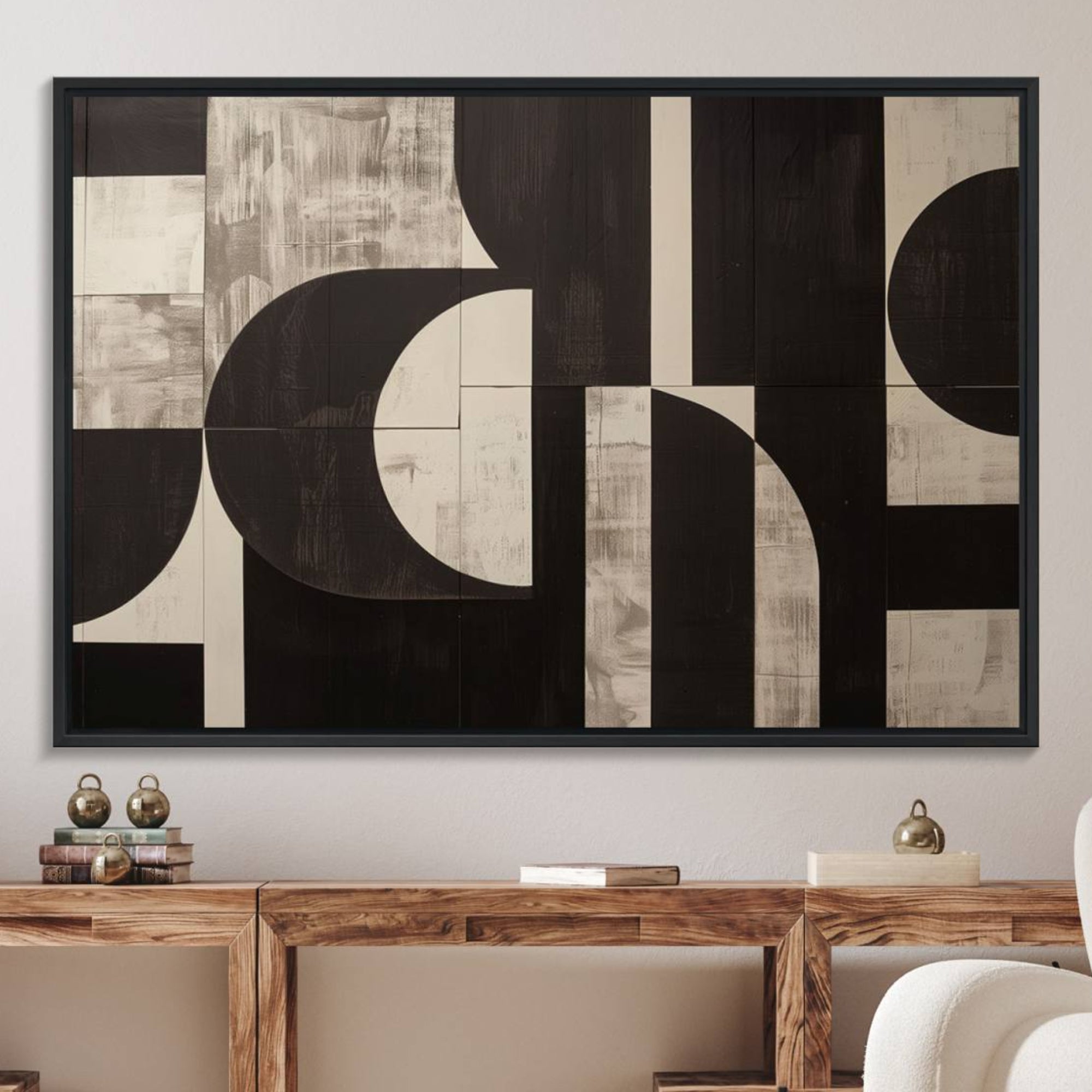 63644-MGV-FC-36X24_Black-Abstract Brown Wabi Sabi Canvas Print Set – Minimalist Mid-Century Wall Art Contemporary Artwork for Home, Office