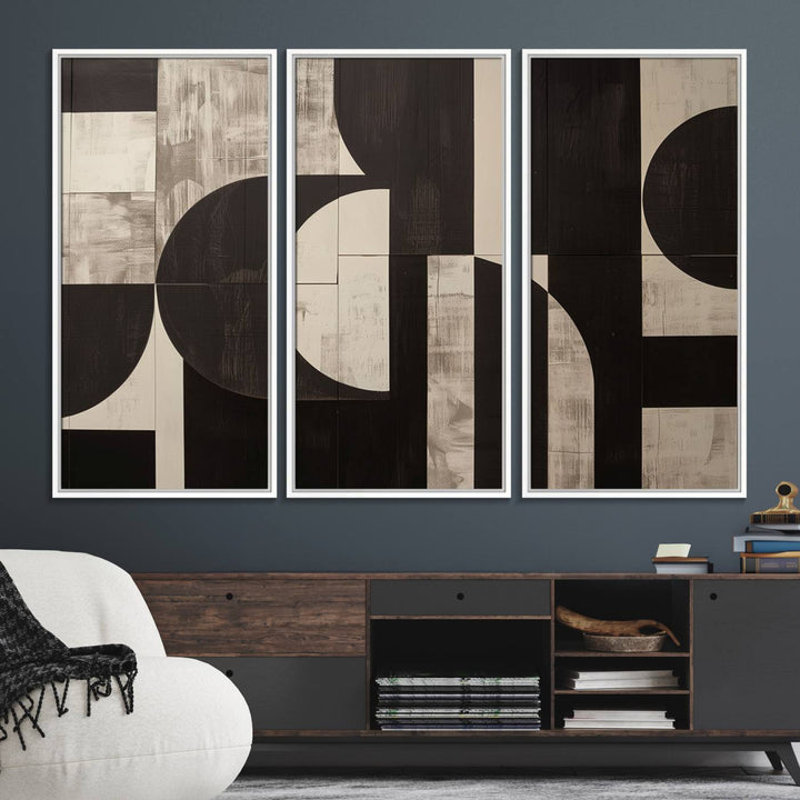 63644-MGV-FC-48X32-3P_White-Abstract Brown Wabi Sabi Art Canvas Print Set, Minimalist Wall Art, Mid Century Art Print