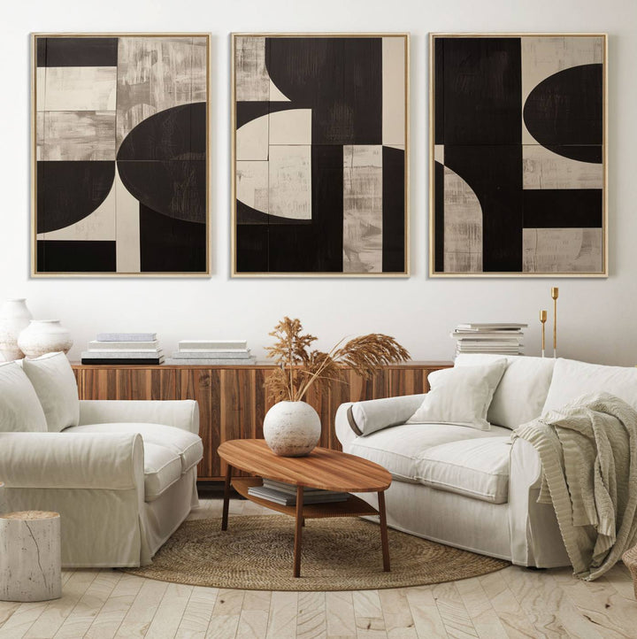 63644-MGV-FC-60X30-3P_Natural-Abstract Brown Wabi Sabi Art Canvas Print Set, Minimalist Wall Art, Mid Century Art Print