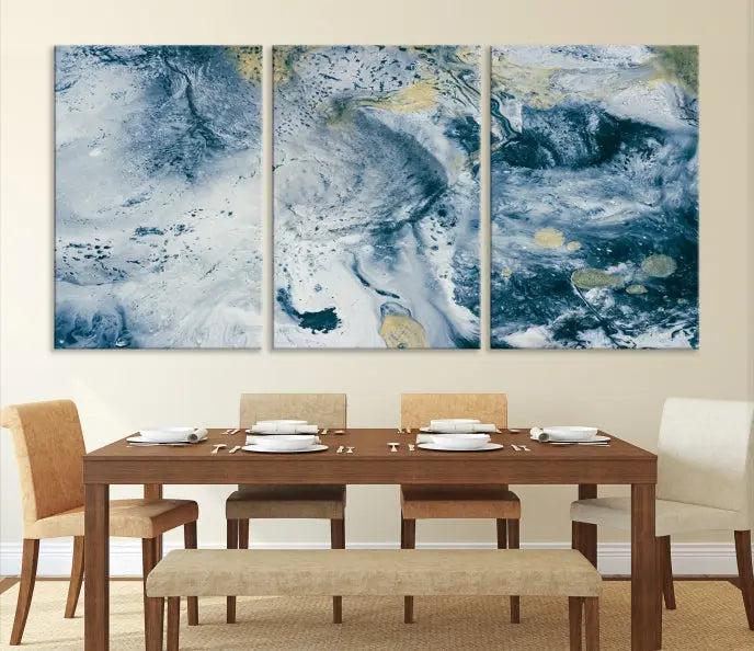 The Abstract Canvas Print Wall Art serves as a sophisticated focal point and is ready to hang, infusing elegance into the space. This museum-quality piece enhances the modern living room atmosphere.