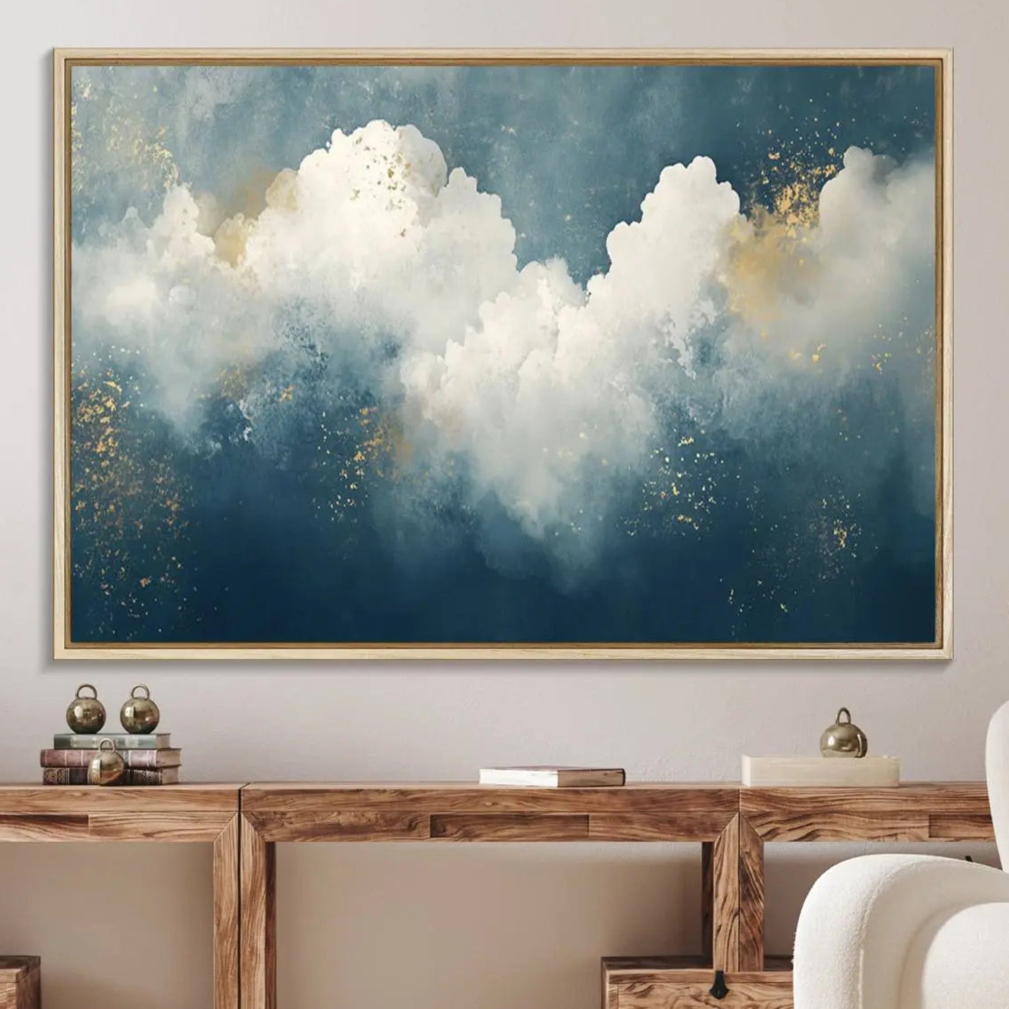 75131-MGV-FC-36X24_Natural-Abstract Canvas Wall Art - Textured Blue and White Painting with Gold Accents - Modern Minimalist