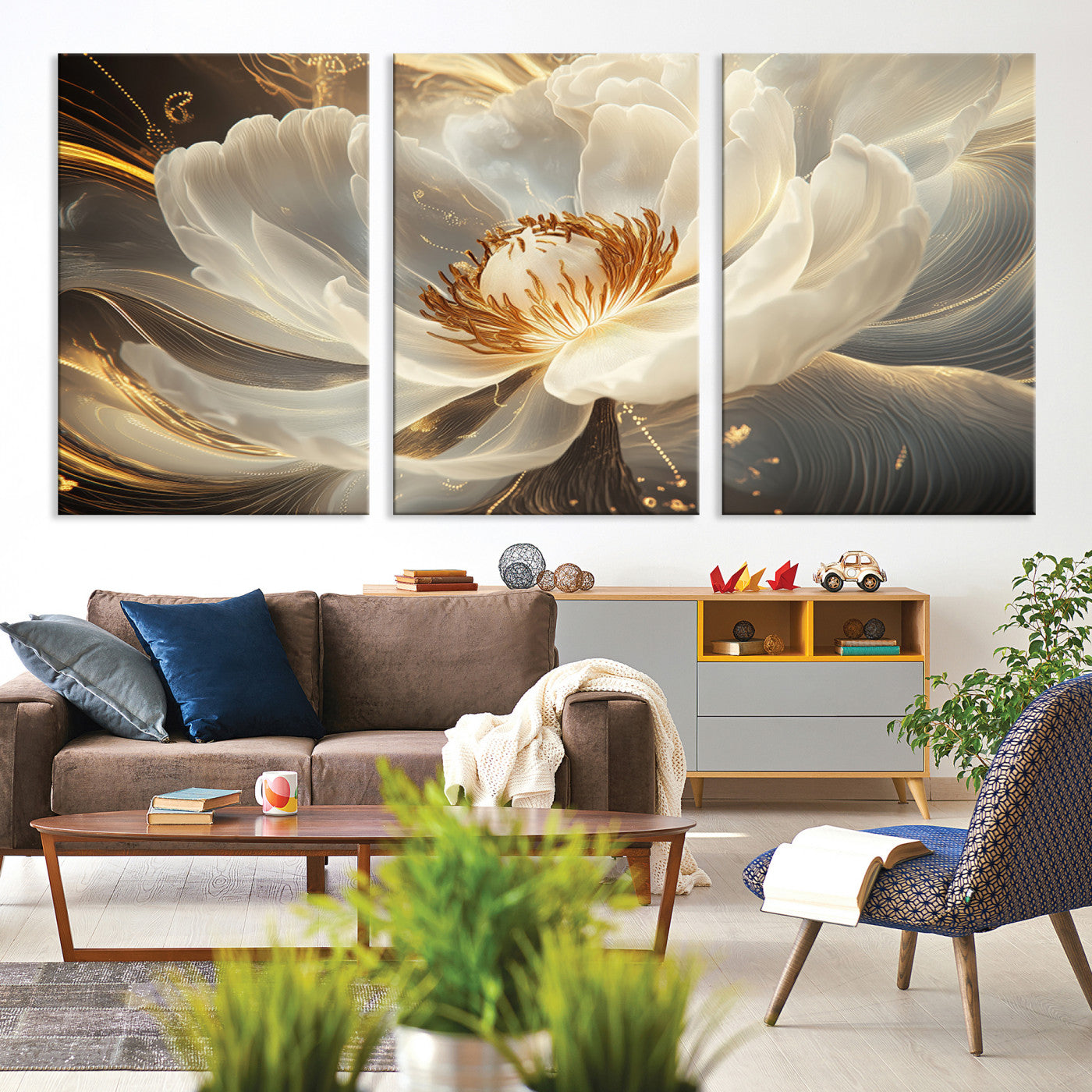 88383-MGV-CV-60X30-3P-Abstract Floral Wall Art Canvas Print