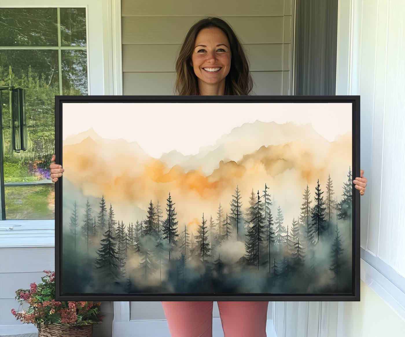 34155-MGV-CV-36X24-Abstract Forest Print - Mountain Wall Art | Autumn Landscape Canvas Print for Living Room, Bedroom, or Office | Large Wall Art Decor