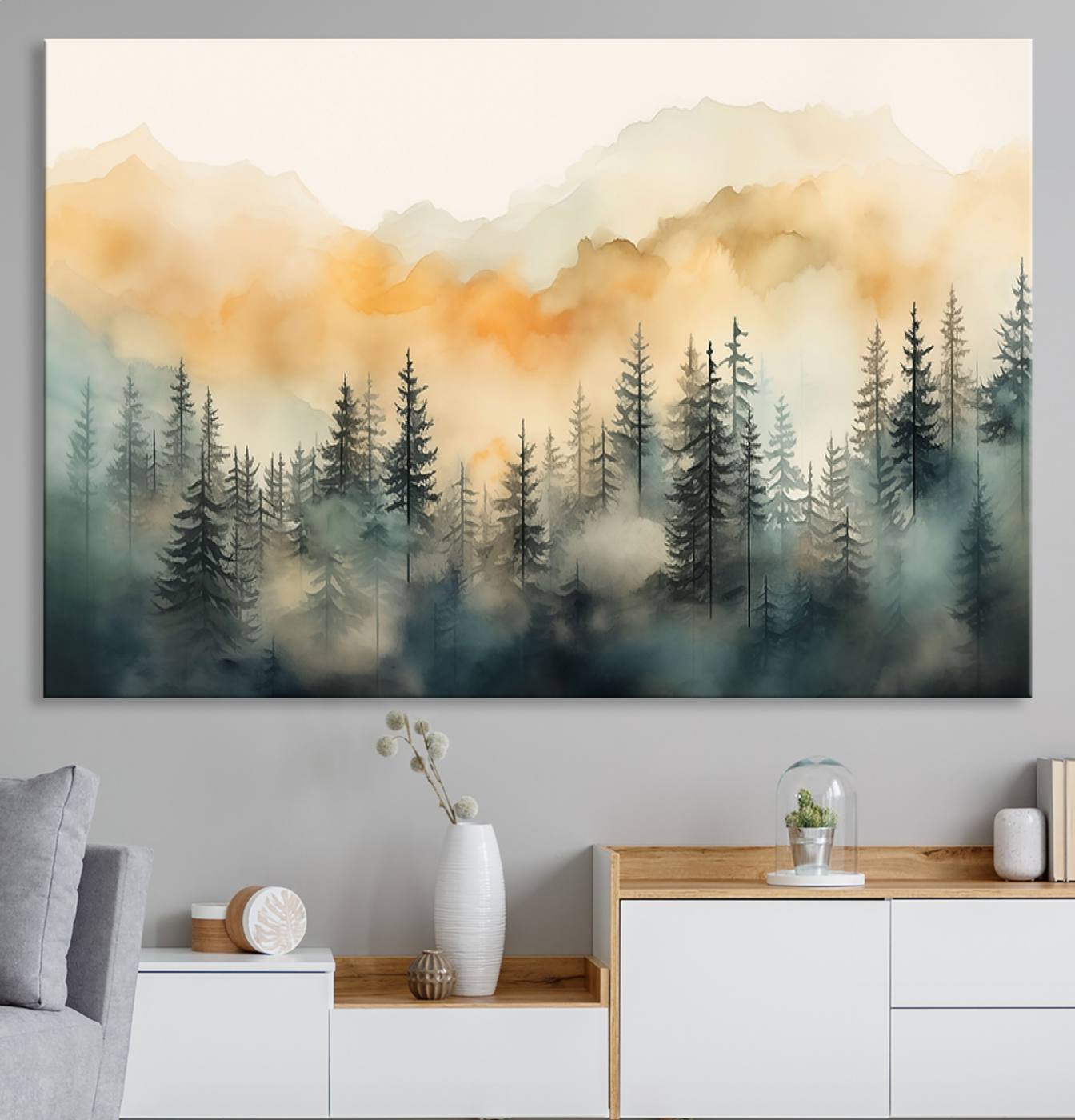34155-MGV-CV-36X24-Abstract Forest Print - Mountain Wall Art | Autumn Landscape Canvas Print for Living Room, Bedroom, or Office | Large Wall Art Decor