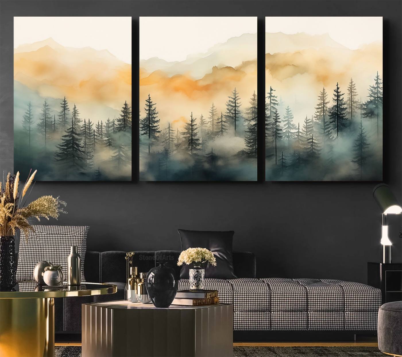 34155-MGV-CV-36X24-Abstract Forest Print - Mountain Wall Art | Autumn Landscape Canvas Print for Living Room, Bedroom, or Office | Large Wall Art Decor