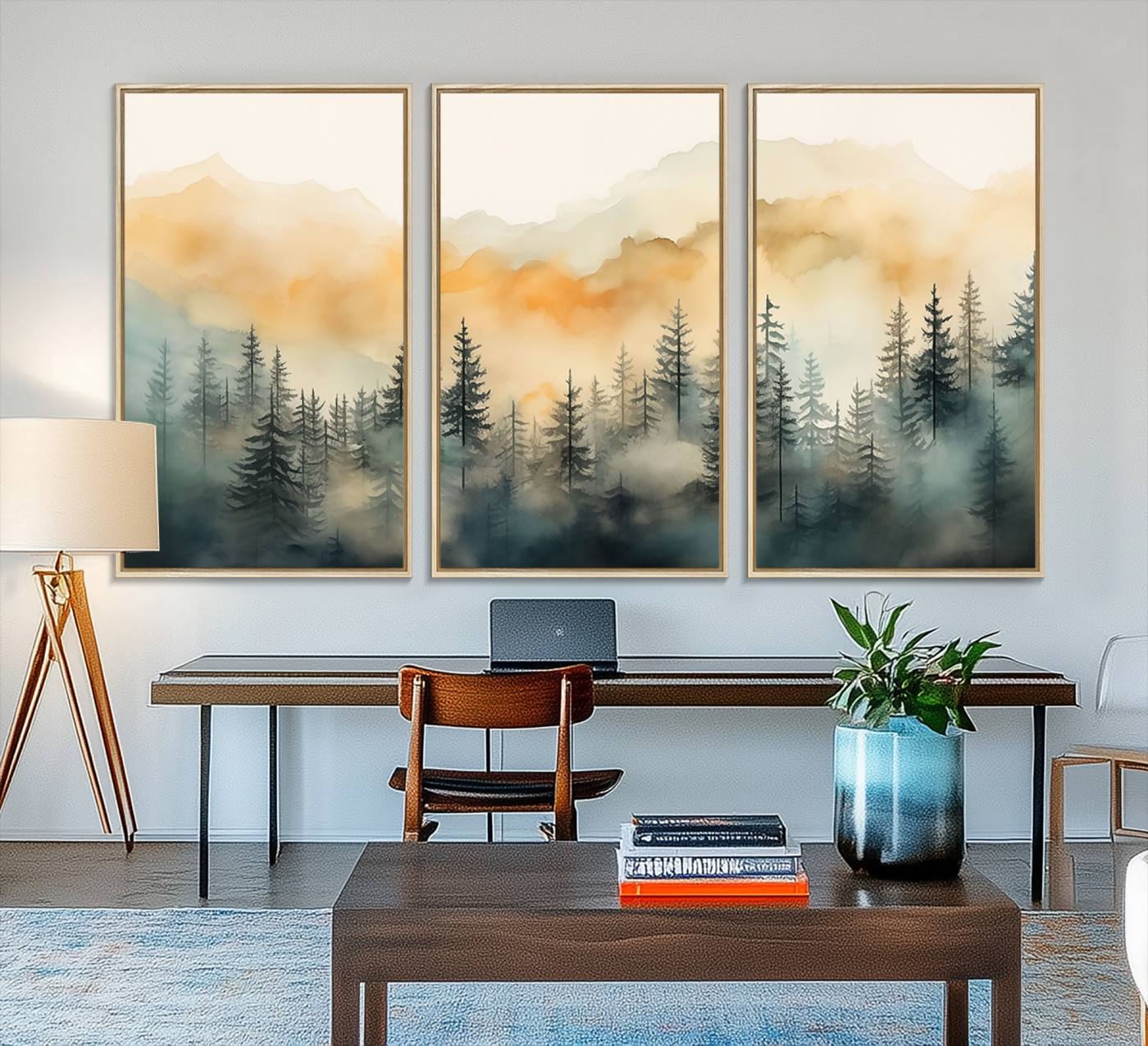 34155-MGV-FC-48X32-3P_Natural-Abstract Forest Print - Mountain Wall Art | Autumn Landscape Canvas Print for Living Room, Bedroom, or Office | Large Wall Art Decor