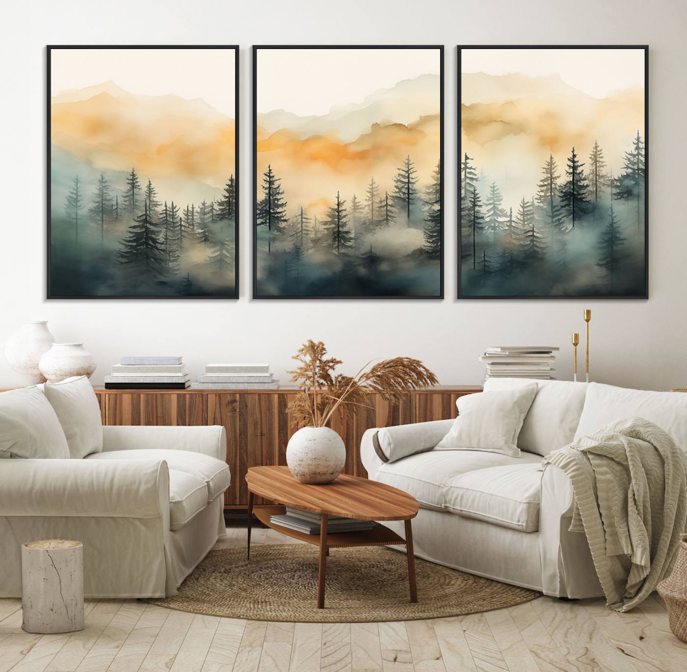 34155-MGV-FC-60X30-3P_Black-Abstract Forest Print - Mountain Wall Art | Autumn Landscape Canvas Print for Living Room, Bedroom, or Office | Large Wall Art Decor