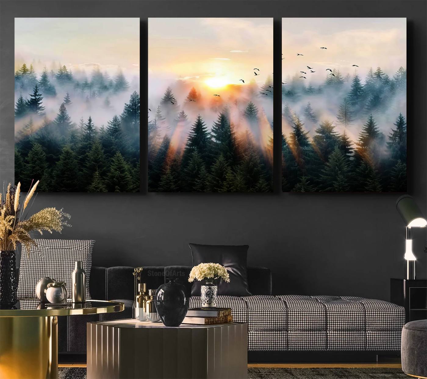 FRSABS1-MGV-CV-36X24-Abstract Forest Wall Art - Serene Nature Canvas Print with Misty Forest Design for Modern Home or Office Decor