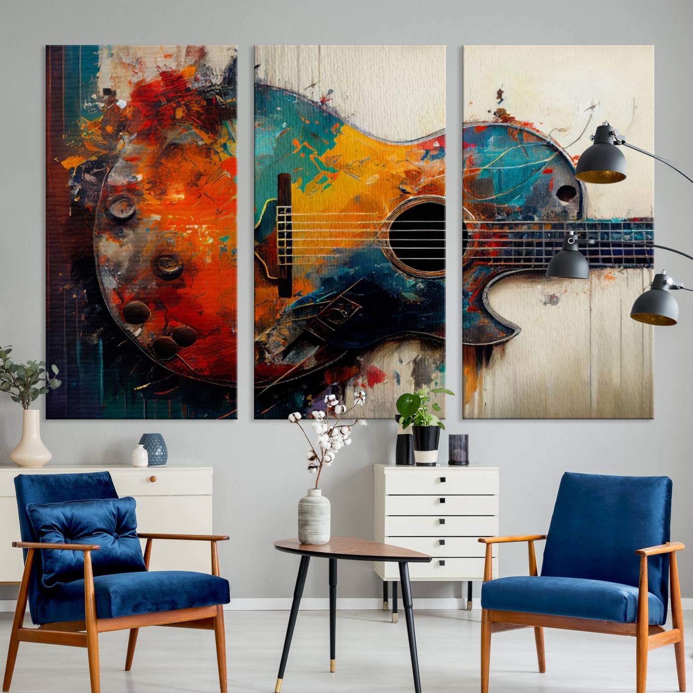 Abstract Guitar Wall Art Canvas | Vibrant Music-Inspired Art for Living Room or Studio | Colorful Music Decor Canvas Print