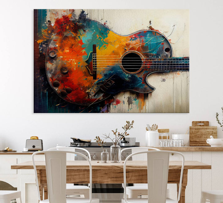 Abstract Guitar Wall Art Canvas | Vibrant Music-Inspired Art for Living Room or Studio | Colorful Music Decor Canvas Print