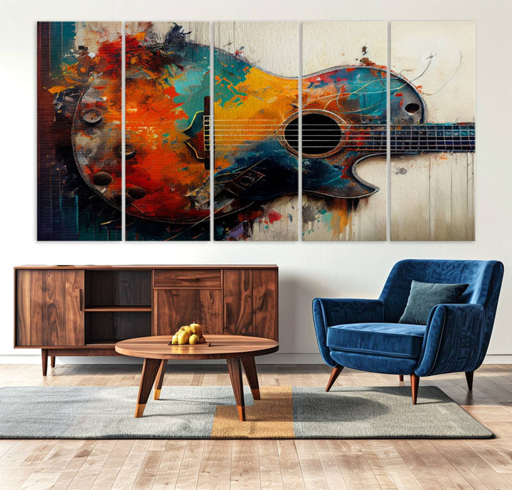 Abstract Guitar Wall Art Canvas | Vibrant Music-Inspired Art for Living Room or Studio | Colorful Music Decor Canvas Print