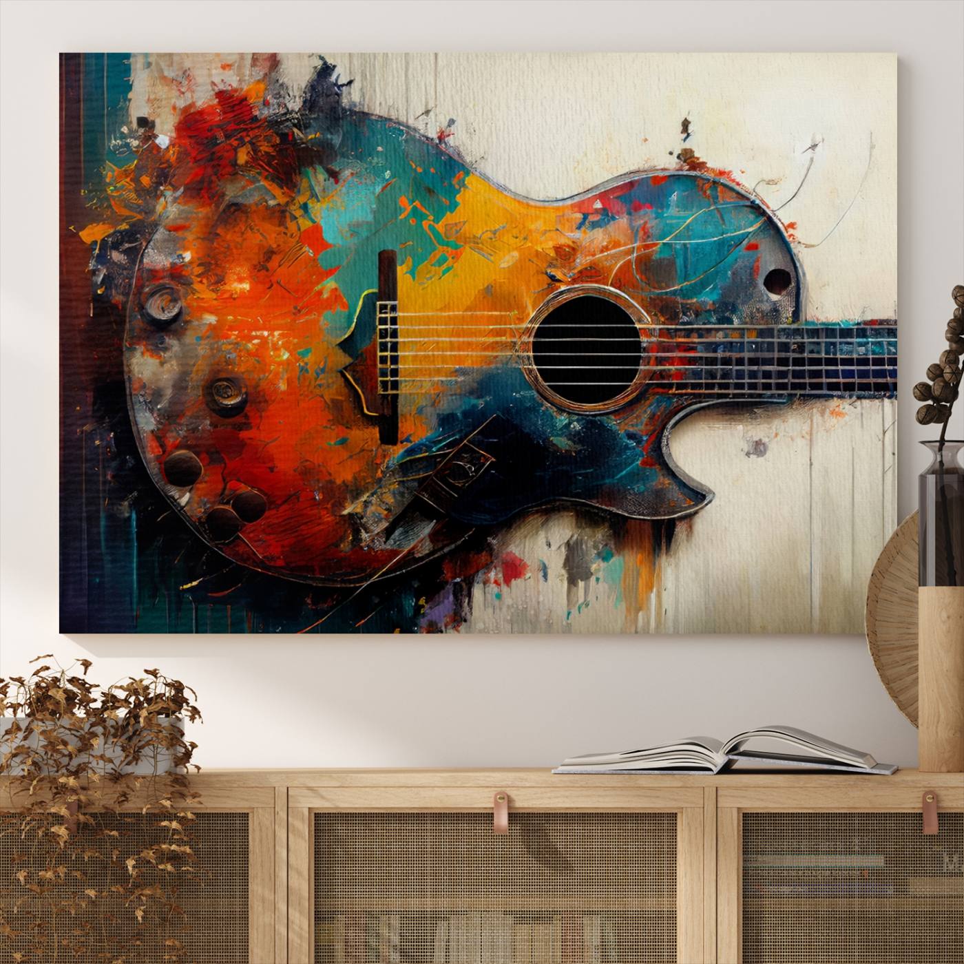 Abstract Guitar Wall Art Canvas | Vibrant Music-Inspired Art for Living Room or Studio | Colorful Music Decor Canvas Print