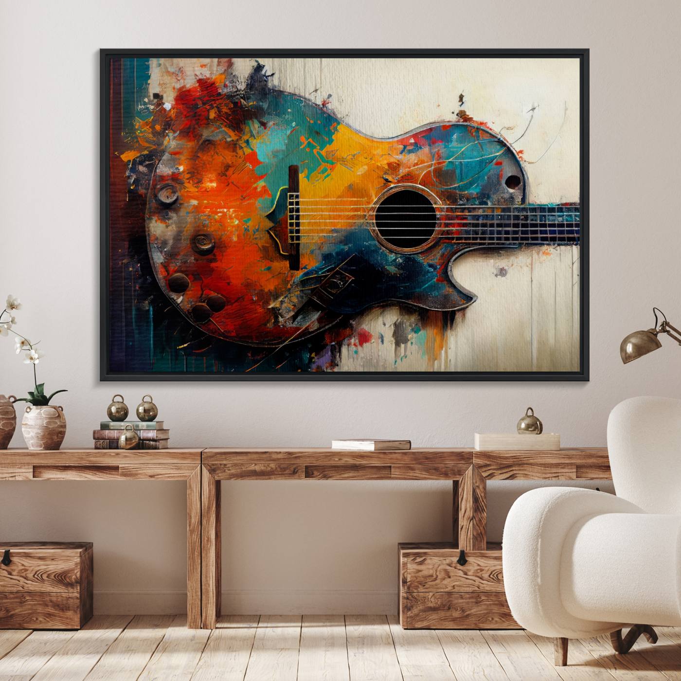 89330-MGV-FC-36X24_Black-Abstract Guitar Wall Art Canvas | Vibrant Music-Inspired Art for Living Room or Studio | Colorful Music Decor Canvas Print