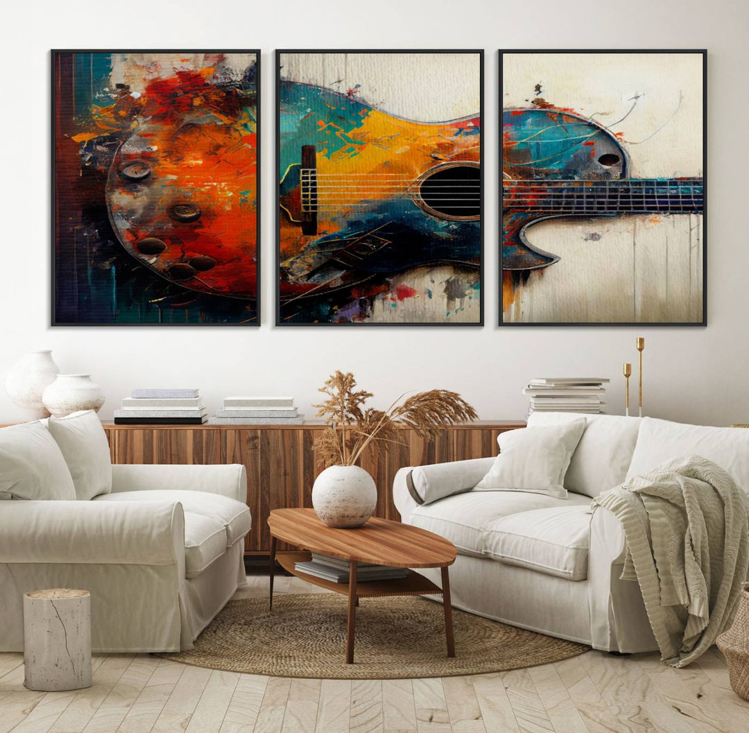 89330-MGV-FC-60X30-3P_Black-Abstract Guitar Wall Art Canvas | Vibrant Music-Inspired Art for Living Room or Studio | Colorful Music Decor Canvas Print