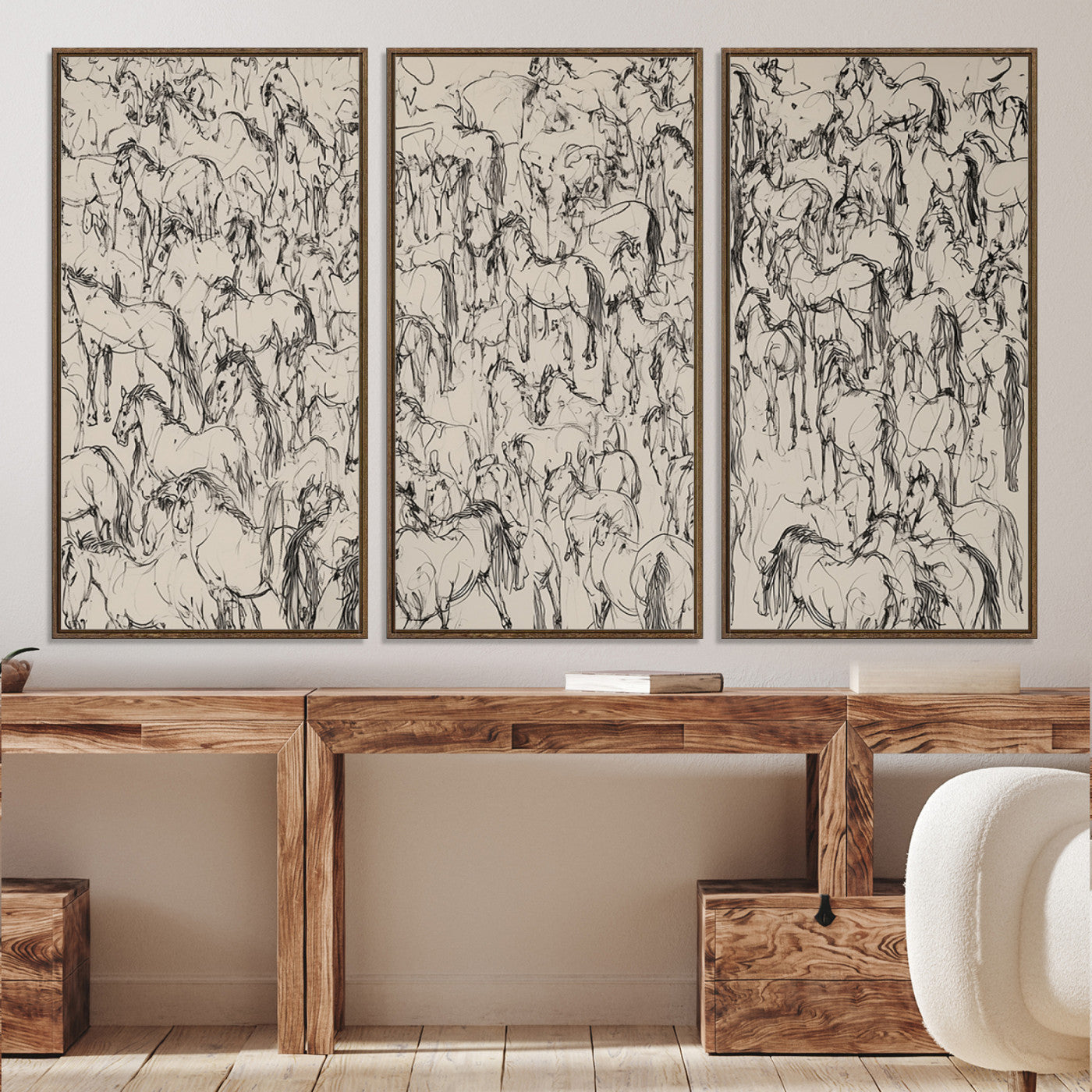 Abstract Horse Sketch Wall Art | Ready to Hang and Framed | Farmhouse Wall Decor for Living Room or Office