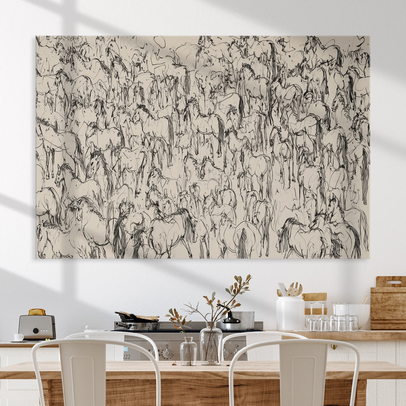 Abstract Horse Sketch Wall Art | Ready to Hang and Framed | Farmhouse Wall Decor for Living Room or Office