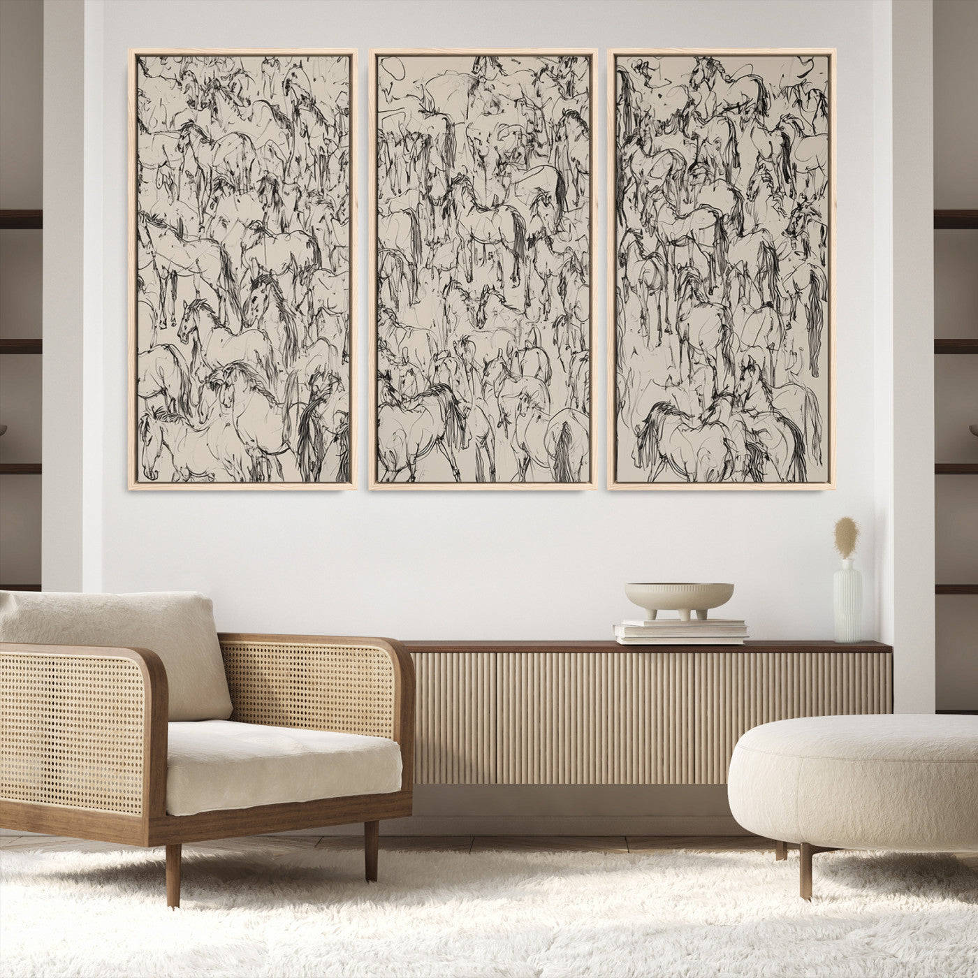 Abstract Horse Sketch Wall Art | Ready to Hang and Framed | Farmhouse Wall Decor for Living Room or Office