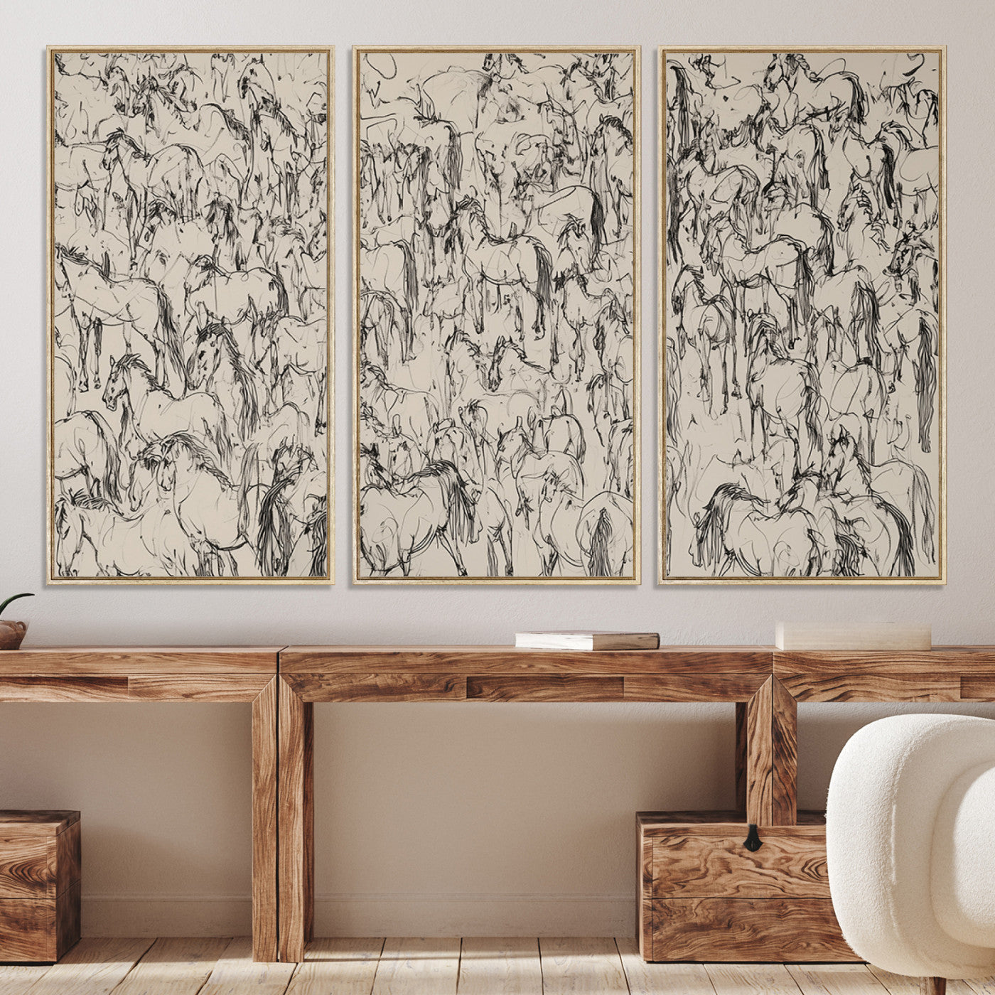 Abstract Horse Sketch Wall Art | Ready to Hang and Framed | Farmhouse Wall Decor for Living Room or Office