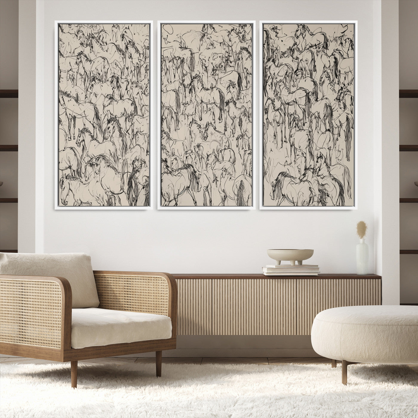 Abstract Horse Sketch Wall Art | Ready to Hang and Framed | Farmhouse Wall Decor for Living Room or Office