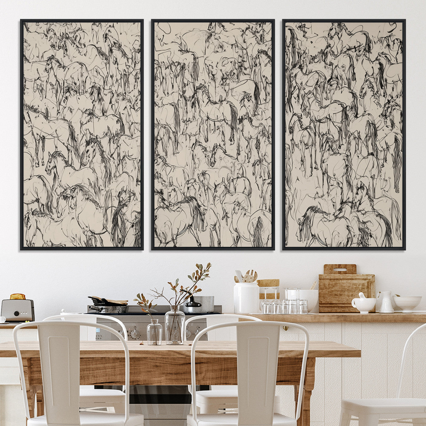 Abstract Horse Sketch Wall Art | Ready to Hang and Framed | Farmhouse Wall Decor for Living Room or Office