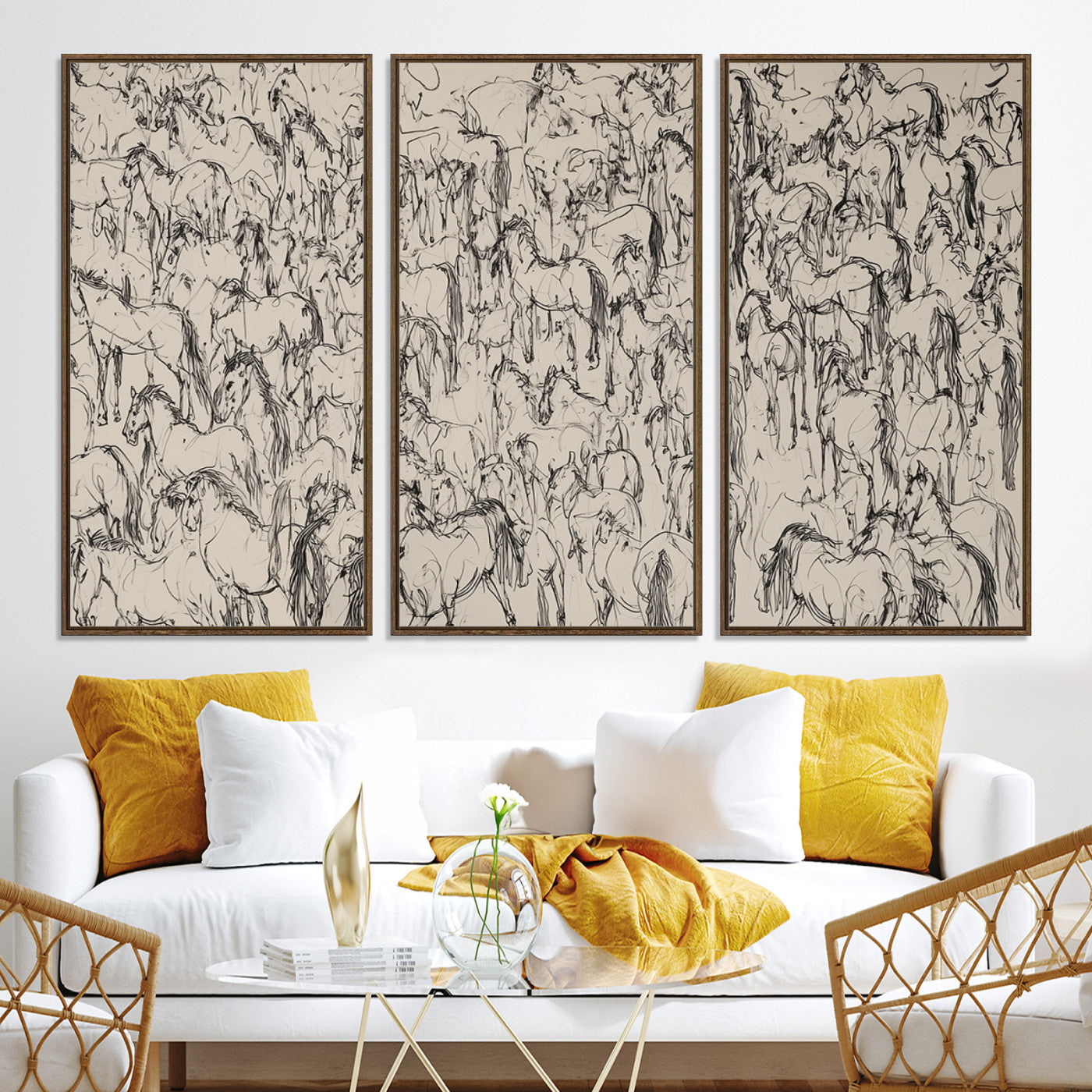 Abstract Horse Sketch Wall Art | Ready to Hang and Framed | Farmhouse Wall Decor for Living Room or Office