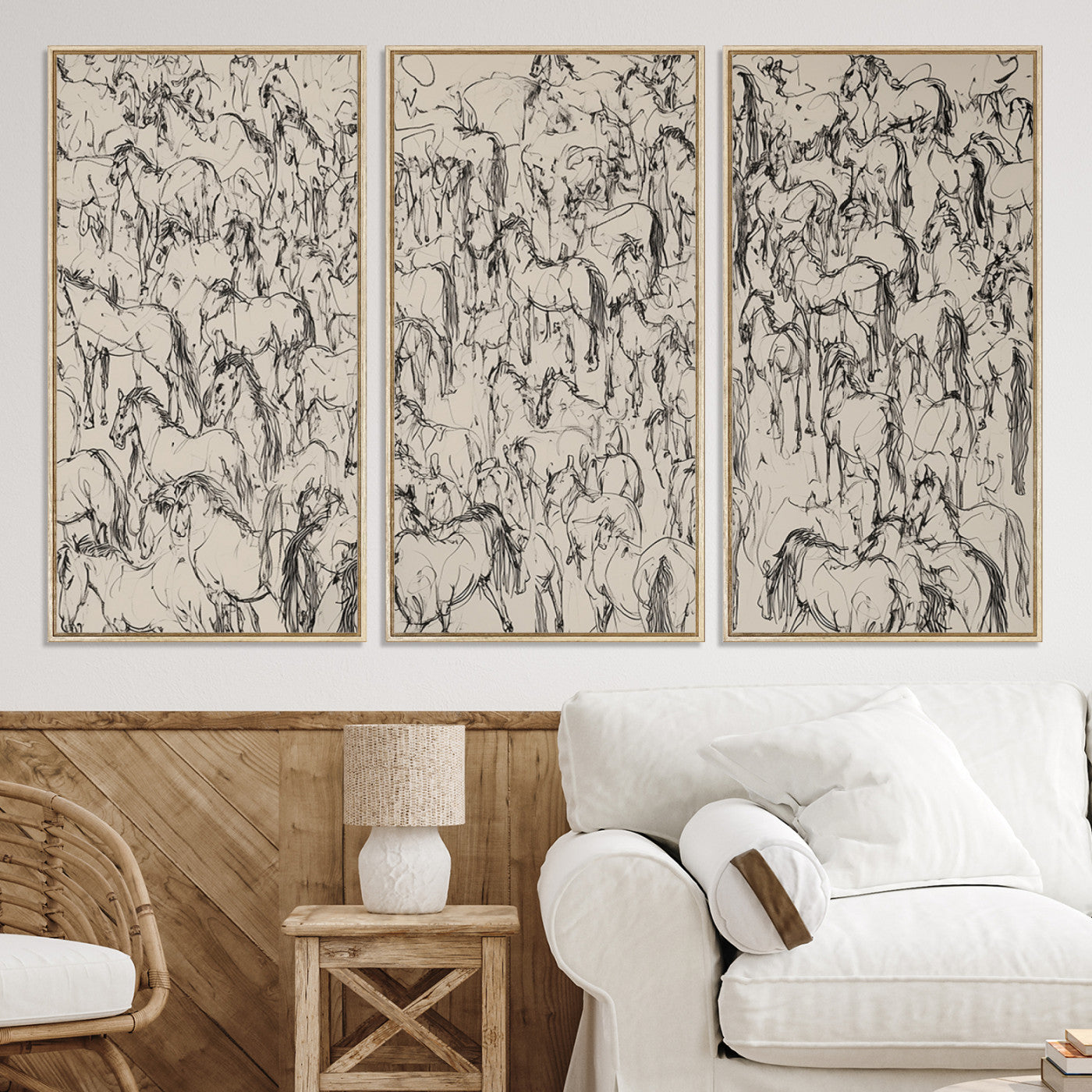 25718-MGV-CV-36X24-Abstract Horse Sketch Wall Art | Ready to Hang and Framed | Farmhouse Wall Decor for Living Room or Office