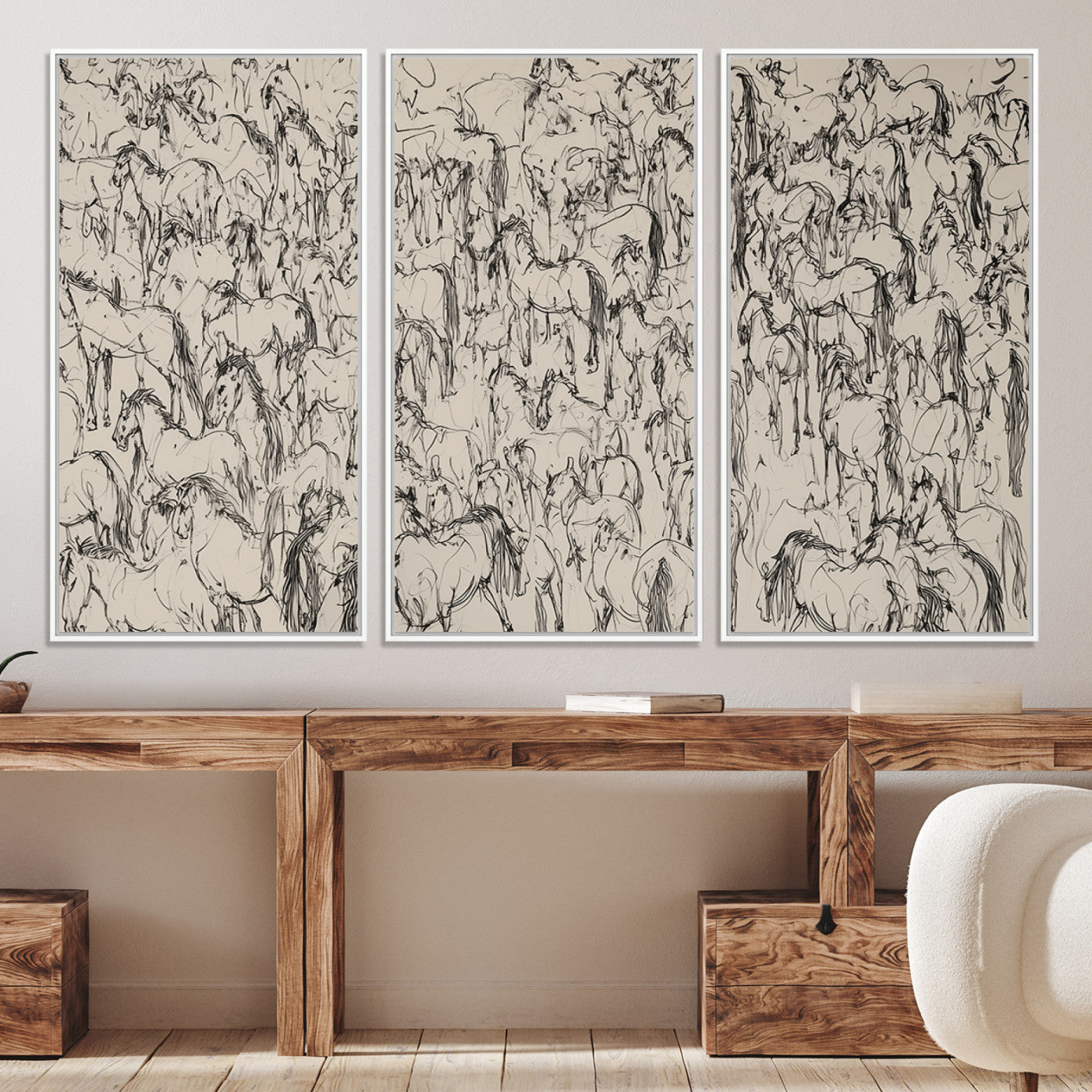 25718-MGV-CV-36X24-Abstract Horse Sketch Wall Art | Ready to Hang and Framed | Farmhouse Wall Decor for Living Room or Office